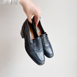 Leather loafers with block heel