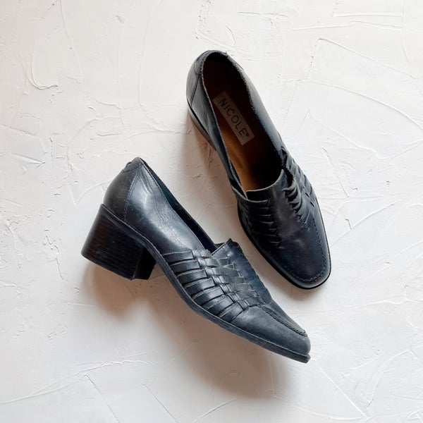 Leather loafers with block heel