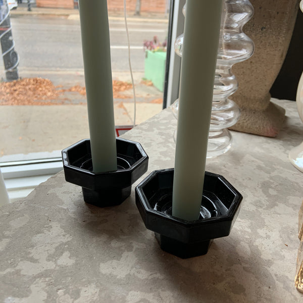 Black glass French candle holders