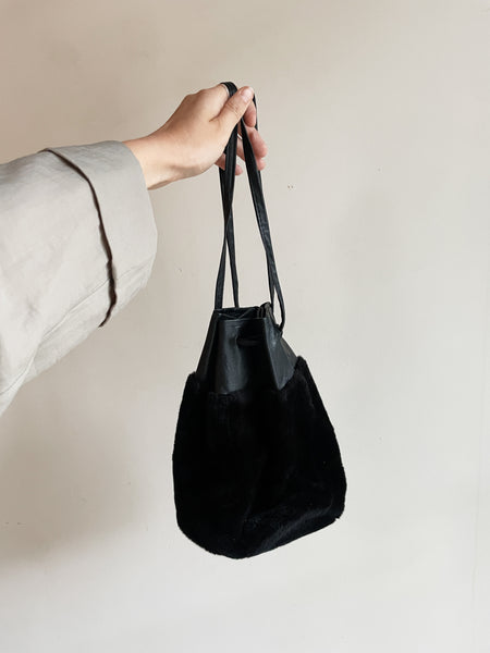 Vintage leather + faux fur bucket bag